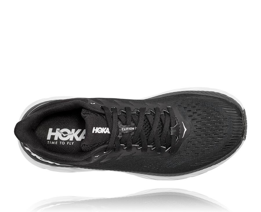 Hoka Australia One One Clifton 7 - Womens Running Shoes Black/White - SFYRW-0327